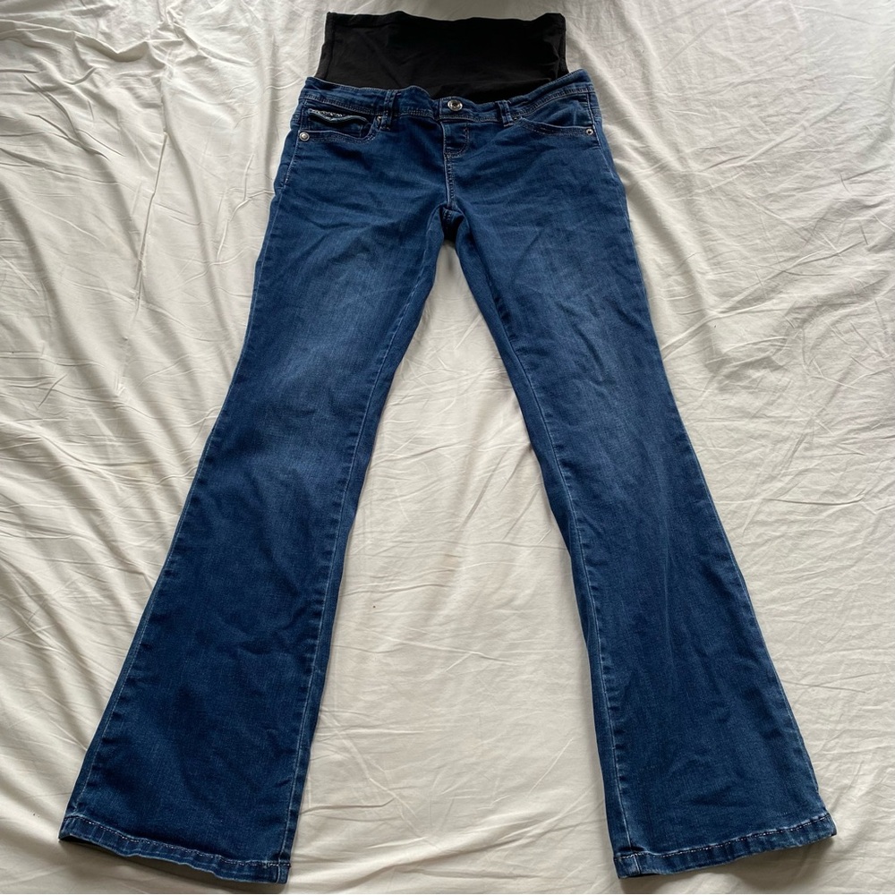 Parasuco Maternity Dark Blue Flare Jeans with Black Waist Panel